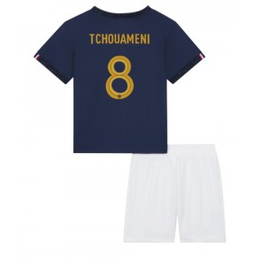 France Aurelien Tchouameni #8 Replica Home Stadium Kit for Kids World Cup 2022 Short Sleeve (+ pants)
